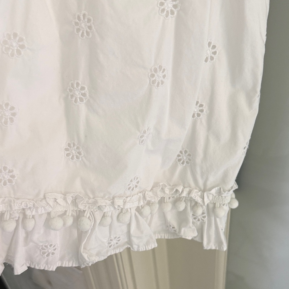 J Crew White Eyelet Pom-Pom Ruffle Sleeveless Top - Picture 3 of 5